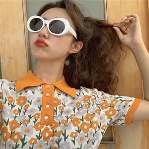 Orange Floral Polo Top